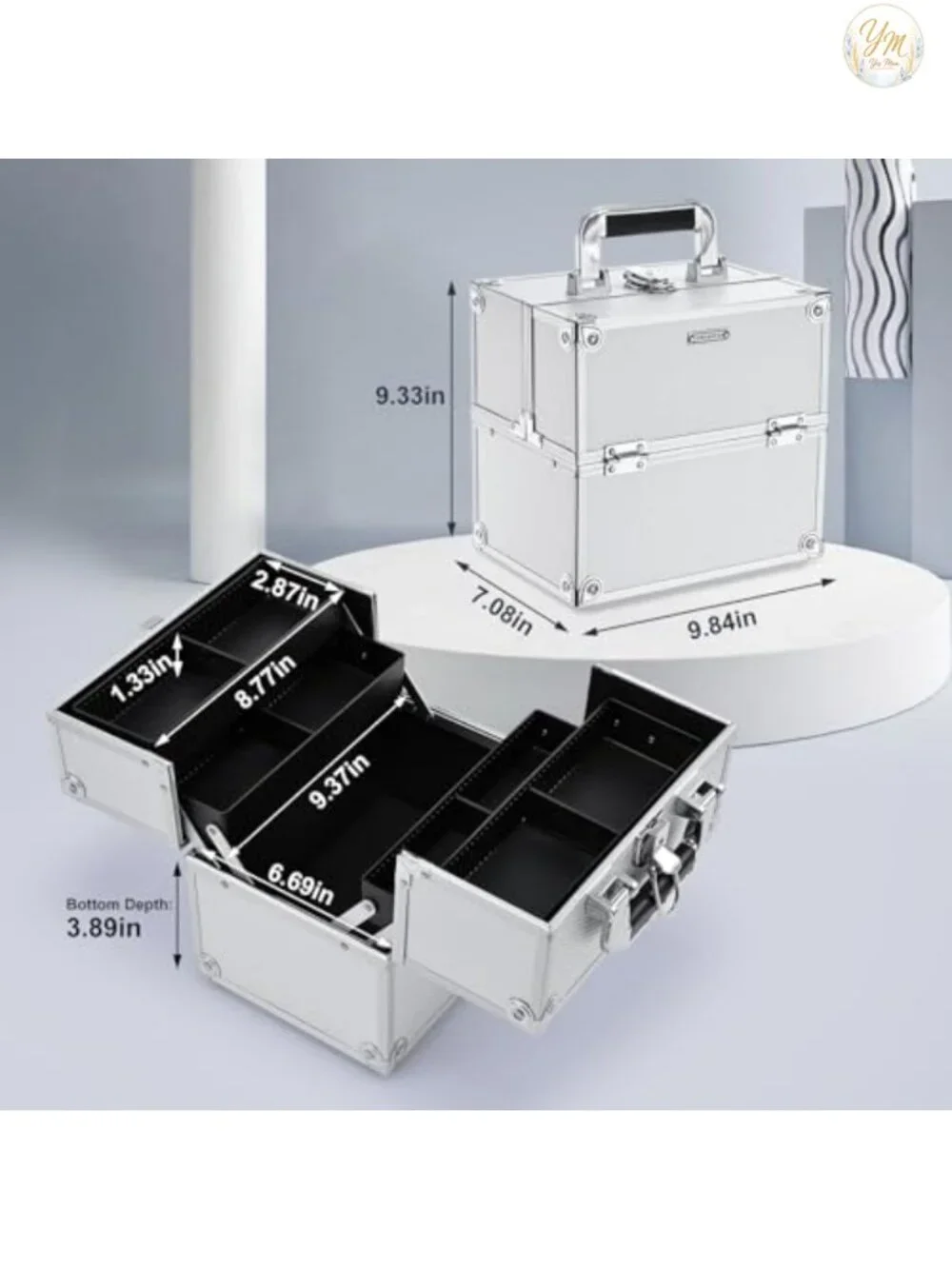 Hard Makeup Train Case with Lock 4 Trays Cosmetic Organizer Travel Vanity Box